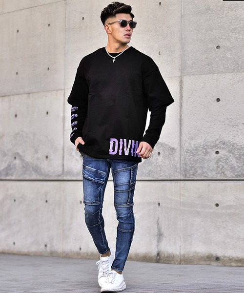 ストリートブランド スウェット Diviner ディヴァイナー のファッション 韓国ファッション スウェット セール スウェット Diviner フェイクレイヤードトレーナー スウェット 21新作 トップス 長袖