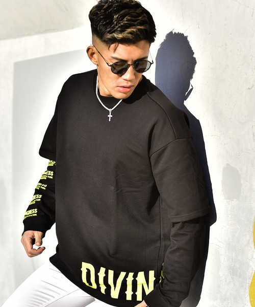 ストリートブランド スウェット Diviner ディヴァイナー のファッション 韓国ファッション スウェット セール スウェット Diviner フェイクレイヤードトレーナー スウェット 21新作 トップス 長袖