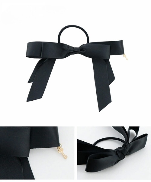 Catherine Cottage（キャサリンコテージ）の「キーチャーム付きサテンリボンヘアゴム（ヘアゴム・キッズ・ブラック/ベージュ/ネイビー/レッド/サックスブルー/ピンク/ブルー/ライラック/グレー/クリーム/ベビーピンク/ライラック系2/キャメル/ミント・FREE）」の18枚目の写真