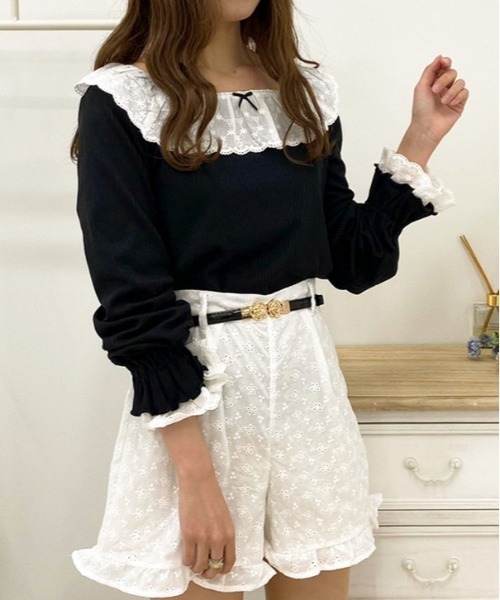 apres jour(アプレジュール)の「コットンレースフリルリブトップス【ZOZOTOWN限定アイテム】(Tシャツ/カットソー・レディース・オフホワイト/ベージュ/ブラック・X-LARGE/フリー)」の12枚目の写真