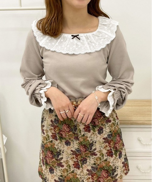 apres jour(アプレジュール)の「コットンレースフリルリブトップス【ZOZOTOWN限定アイテム】(Tシャツ/カットソー・レディース・オフホワイト/ベージュ/ブラック・X-LARGE/フリー)」の16枚目の写真
