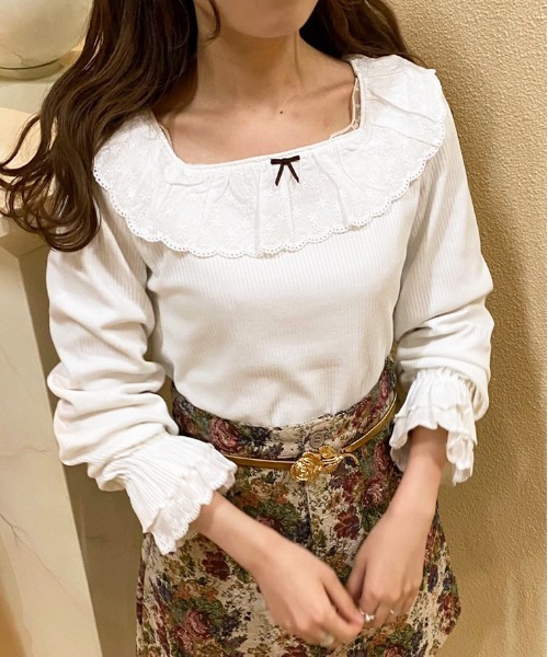 apres jour(アプレジュール)の「コットンレースフリルリブトップス【ZOZOTOWN限定アイテム】(Tシャツ/カットソー・レディース・オフホワイト/ベージュ/ブラック・X-LARGE/フリー)」の20枚目の写真