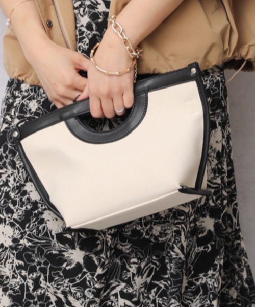 ap retro（アプレトロ）の「キャンバス×レザーハンドバック【ZOZO限定アイテム】（ハンドバッグ・レディース・ベージュ/ブラック/ブラウン・FREE）」の2枚目の写真