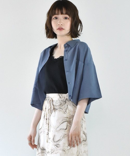 RETRO GIRL（レトロガール）の「デカポケ半袖シャツ（シャツ/ブラウス・レディース・オレンジ/アイボリー/グリーン/ブルー・FREE）」の4枚目の写真