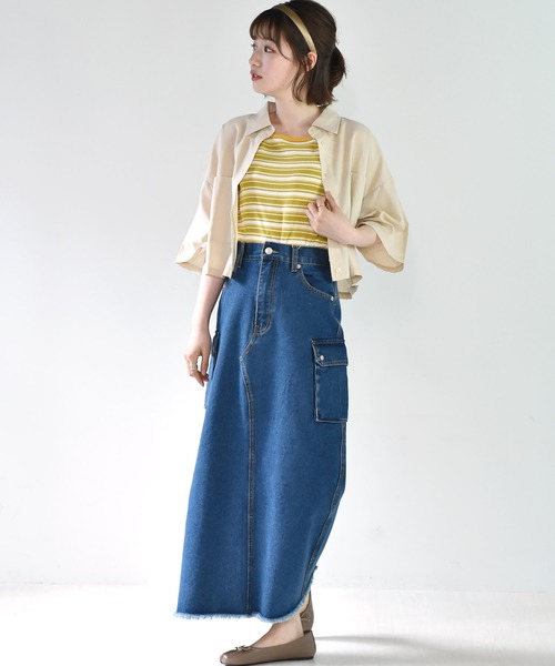 RETRO GIRL（レトロガール）の「デカポケ半袖シャツ（シャツ/ブラウス・レディース・オレンジ/アイボリー/グリーン/ブルー・FREE）」の5枚目の写真