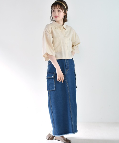 RETRO GIRL（レトロガール）の「デカポケ半袖シャツ（シャツ/ブラウス・レディース・オレンジ/アイボリー/グリーン/ブルー・FREE）」の6枚目の写真