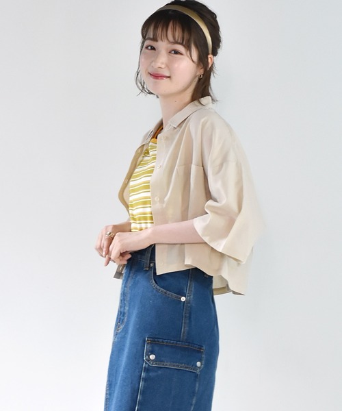 RETRO GIRL（レトロガール）の「デカポケ半袖シャツ（シャツ/ブラウス・レディース・オレンジ/アイボリー/グリーン/ブルー・FREE）」の13枚目の写真