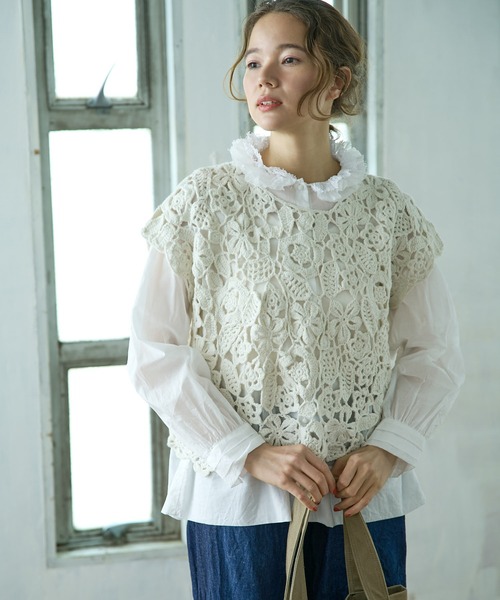 PUAL CE CIN（ピュアルセシン）の「ボイル襟フリルブラウス（シャツ/ブラウス・レディース・ホワイト/ブラック/ベージュ・FREE）」の15枚目の写真