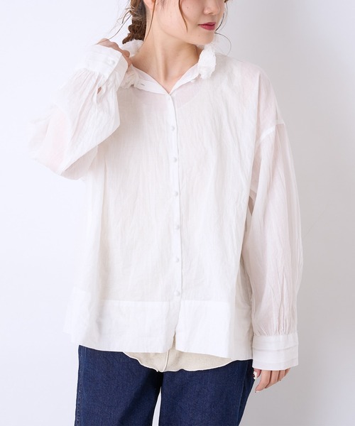 PUAL CE CIN（ピュアルセシン）の「ボイル襟フリルブラウス（シャツ/ブラウス・レディース・ホワイト/ブラック/ベージュ・FREE）」の10枚目の写真