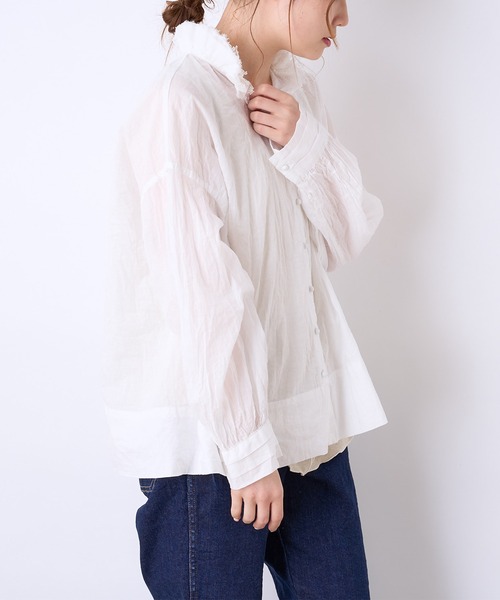 PUAL CE CIN（ピュアルセシン）の「ボイル襟フリルブラウス（シャツ/ブラウス・レディース・ホワイト/ブラック/ベージュ・FREE）」の5枚目の写真