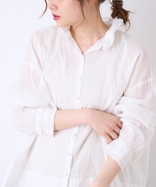 PUAL CE CIN（ピュアルセシン）の「ボイル襟フリルブラウス（シャツ/ブラウス・レディース・ホワイト/ブラック/ベージュ・FREE）」の21枚目の写真