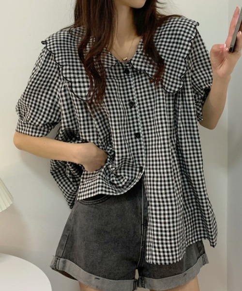 ABITOKYO（アビトーキョー）の「バルーンスリーブギンガムチェックBIGエリブラウス（シャツ/ブラウス・レディース・ブラック・FREE）」の8枚目の写真