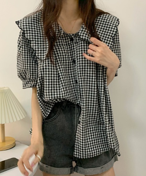 ABITOKYO（アビトーキョー）の「バルーンスリーブギンガムチェックBIGエリブラウス（シャツ/ブラウス・レディース・ブラック・FREE）」の3枚目の写真