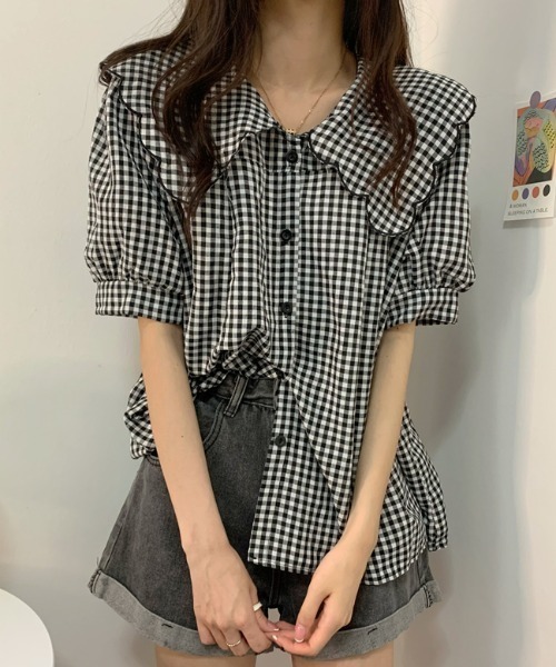 ABITOKYO（アビトーキョー）の「バルーンスリーブギンガムチェックBIGエリブラウス（シャツ/ブラウス・レディース・ブラック・FREE）」の6枚目の写真