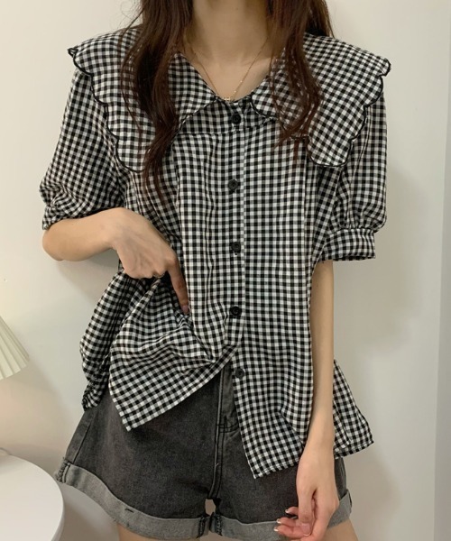 ABITOKYO（アビトーキョー）の「バルーンスリーブギンガムチェックBIGエリブラウス（シャツ/ブラウス・レディース・ブラック・FREE）」の5枚目の写真