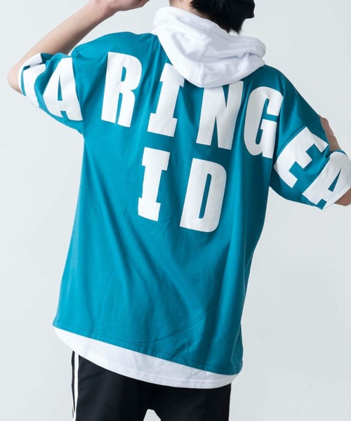 WEGO（ウィゴー）の「WEGO/ストレートラインレイヤード半袖プルパーカー（パーカー・メンズ・ブラック/ホワイト/ターコイズブルー/イエロー・LARGE/MEDIUM）」の4枚目の写真