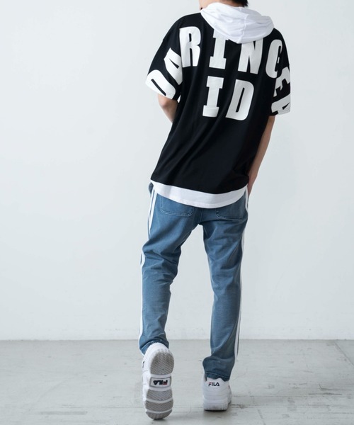 WEGO（ウィゴー）の「WEGO/ストレートラインレイヤード半袖プルパーカー（パーカー・メンズ・ブラック/ホワイト/ターコイズブルー/イエロー・LARGE/MEDIUM）」の8枚目の写真