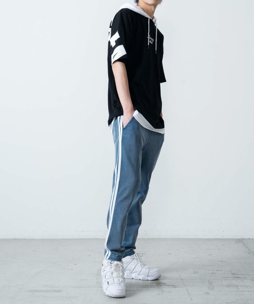 WEGO（ウィゴー）の「WEGO/ストレートラインレイヤード半袖プルパーカー（パーカー・メンズ・ブラック/ホワイト/ターコイズブルー/イエロー・LARGE/MEDIUM）」の9枚目の写真