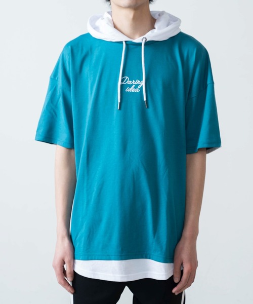 WEGO（ウィゴー）の「WEGO/ストレートラインレイヤード半袖プルパーカー（パーカー・メンズ・ブラック/ホワイト/ターコイズブルー/イエロー・LARGE/MEDIUM）」の16枚目の写真