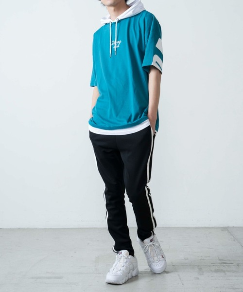 WEGO（ウィゴー）の「WEGO/ストレートラインレイヤード半袖プルパーカー（パーカー・メンズ・ブラック/ホワイト/ターコイズブルー/イエロー・LARGE/MEDIUM）」の11枚目の写真