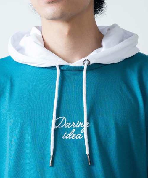 WEGO（ウィゴー）の「WEGO/ストレートラインレイヤード半袖プルパーカー（パーカー・メンズ・ブラック/ホワイト/ターコイズブルー/イエロー・LARGE/MEDIUM）」の21枚目の写真