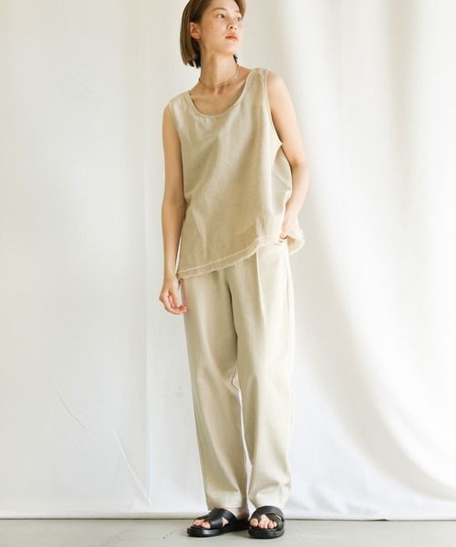 select MOCA（セレクトモカ）の「2021 SS カットオフデザインリネンノースリーブトップス（タンクトップ・レディース・ブラック/ブラウン/アイボリー・FREE）」の7枚目の写真