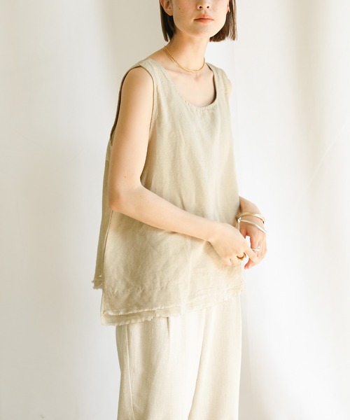 select MOCA（セレクトモカ）の「2021 SS カットオフデザインリネンノースリーブトップス（タンクトップ・レディース・ブラック/ブラウン/アイボリー・FREE）」の11枚目の写真