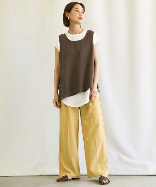 select MOCA（セレクトモカ）の「2021 SS カットオフデザインリネンノースリーブトップス（タンクトップ・レディース・ブラック/ブラウン/アイボリー・FREE）」の9枚目の写真