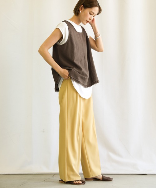 select MOCA（セレクトモカ）の「2021 SS カットオフデザインリネンノースリーブトップス（タンクトップ・レディース・ブラック/ブラウン/アイボリー・FREE）」の21枚目の写真