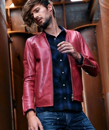 【NO ID.】Cow Leather V Neck Single Riders Jacket / カウ レザー V ネック シングル ライダース ジャケット