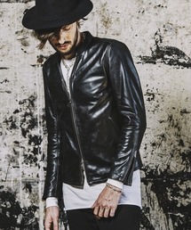 【NO ID.】Cow Leather V Neck Single Riders Jacket / カウ レザー V ネック シングル ライダース ジャケット