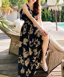 TeddyShop | レディース 花柄バックリボンロングワンピース(ワンピース)