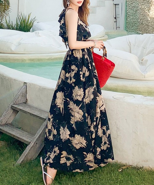 TeddyShop（テディショップ）の「レディース 花柄バックリボンロングワンピース（ワンピース・レディース・ブラック・ONE SIZE）」の7枚目の写真