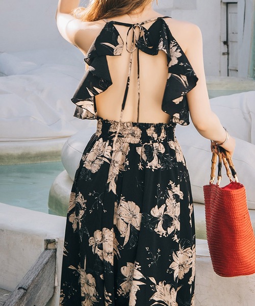 TeddyShop（テディショップ）の「レディース 花柄バックリボンロングワンピース（ワンピース・レディース・ブラック・ONE SIZE）」の3枚目の写真