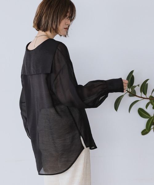 A part by（アパートバイ）の「TeNyシアーセーラーブラウス　954866（シャツ/ブラウス・レディース・ライトベージュ/ブラック/ネイビー・FREE）」の12枚目の写真