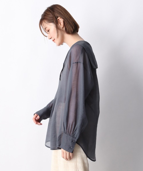 A part by（アパートバイ）の「TeNyシアーセーラーブラウス　954866（シャツ/ブラウス・レディース・ライトベージュ/ブラック/ネイビー・FREE）」の6枚目の写真