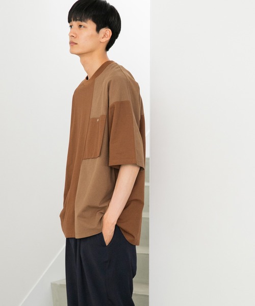 niko and...(ニコアンド)の「配色ギマポケットTシャツ(Tシャツ/カットソー・メンズ・ブラウン/グレー/ブルー・MEDIUM/LARGE)」の1枚目の写真