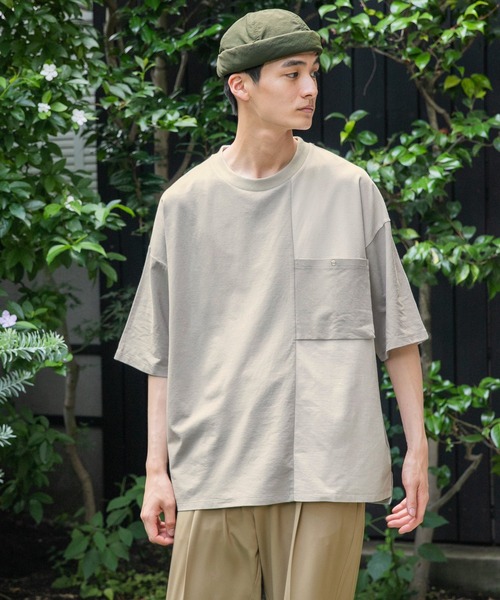 niko and...(ニコアンド)の「配色ギマポケットTシャツ(Tシャツ/カットソー・メンズ・ブラウン/グレー/ブルー・MEDIUM/LARGE)」の2枚目の写真