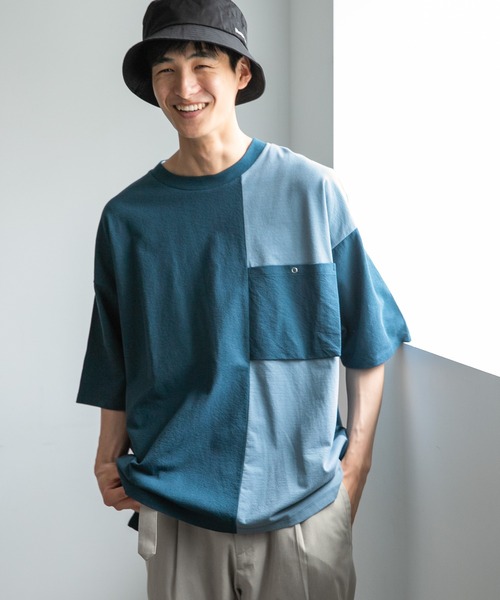 niko and...(ニコアンド)の「配色ギマポケットTシャツ(Tシャツ/カットソー・メンズ・ブラウン/グレー/ブルー・MEDIUM/LARGE)」の3枚目の写真