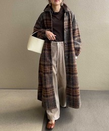 CORNERS | ボリューム袖チェックロングコート(ステンカラーコート)