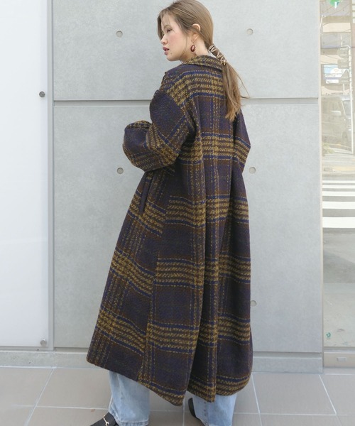 CORNERS（コーナーズ）の「ボリューム袖チェックロングコート（ステンカラーコート・レディース・ネイビー/ブラウン/グレー・M/L）」の9枚目の写真