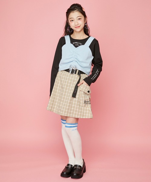JENNI love（ジェニィラブ）の「ベルト付きチェックスカパン（スカート・キッズ・ベージュ/ピンク/サックスブルー・150cm/160cm/130cm/140cm）」の4枚目の写真