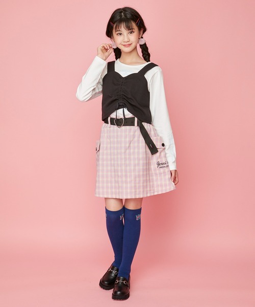 JENNI love（ジェニィラブ）の「ベルト付きチェックスカパン（スカート・キッズ・ベージュ/ピンク/サックスブルー・150cm/160cm/130cm/140cm）」の7枚目の写真