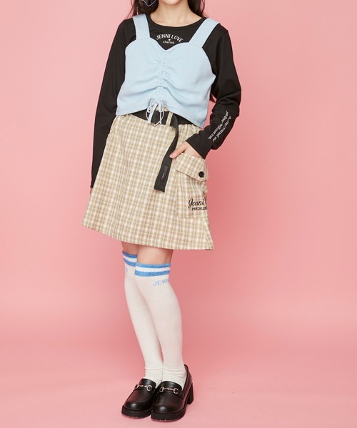 JENNI love（ジェニィラブ）の「ベルト付きチェックスカパン（スカート・キッズ・ベージュ/ピンク/サックスブルー・150cm/160cm/130cm/140cm）」の8枚目の写真