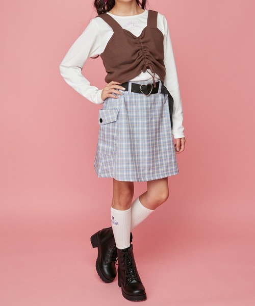 JENNI love（ジェニィラブ）の「ベルト付きチェックスカパン（スカート・キッズ・ベージュ/ピンク/サックスブルー・150cm/160cm/130cm/140cm）」の9枚目の写真