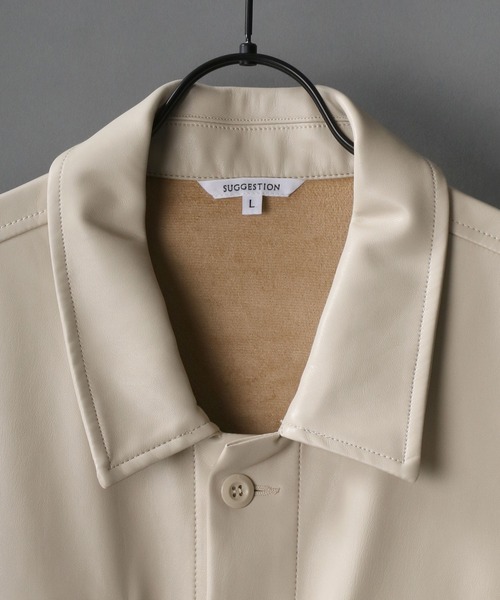 SITRY（シトリー）の「oversize synthetic leather jacket/オーバーサイズ フェイクレザー ジャケット（ブルゾン・メンズ・ブラック/アイボリー/ブルーグレー・M/L）」の4枚目の写真