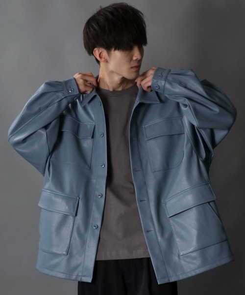 SITRY（シトリー）の「oversize synthetic leather jacket/オーバーサイズ フェイクレザー ジャケット（ブルゾン・メンズ・ブラック/アイボリー/ブルーグレー・M/L）」の21枚目の写真
