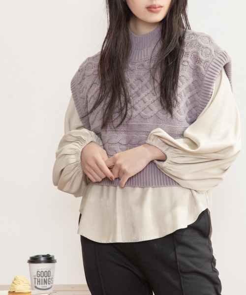 Mysa&Liina（ミーサリーナ）の「ショート丈ニットベスト（ベスト・レディース・ブラック/ダークブラウン/ベージュ/オフホワイト/ライム/ラベンダー・M）」の6枚目の写真