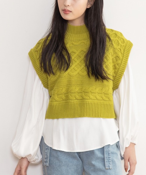 Mysa&Liina（ミーサリーナ）の「ショート丈ニットベスト（ベスト・レディース・ブラック/ダークブラウン/ベージュ/オフホワイト/ライム/ラベンダー・M）」の5枚目の写真