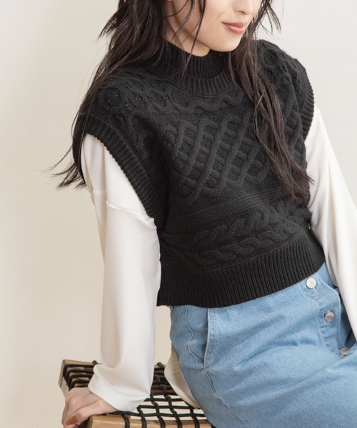 Mysa&Liina（ミーサリーナ）の「ショート丈ニットベスト（ベスト・レディース・ブラック/ダークブラウン/ベージュ/オフホワイト/ライム/ラベンダー・M）」の3枚目の写真